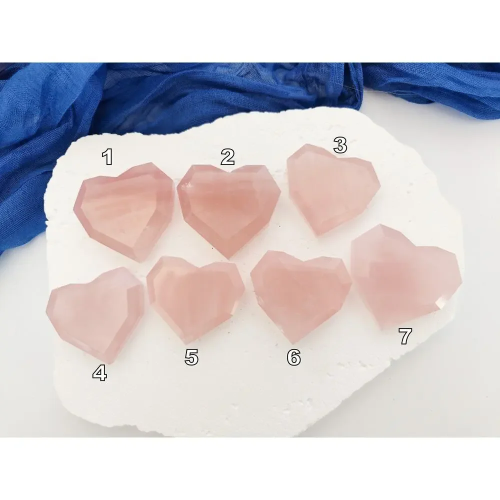 Faceted Rose Quartz Heart Crystal Carving - Picture 7 of 7
